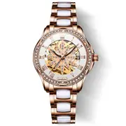 Women Waterproof Mechanical Watch With Ceramic Band - Multifunctional And Elegant