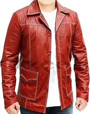 [Tzee's] Tyler Durden Leather Jacket- Fight Club Jacket for Men-Tyler Durden Fight Club Red Faux Leather Jacket