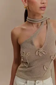 Leone One Shoulder Metallic Knit Top - Gold