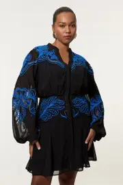 Plus Size Cutwork Beaded Embroidered Woven Mini Dress