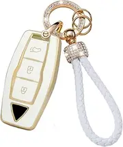 3 Buttons Keyless Remote Key Fob Cover with Keychain Fit for Mitsubishi Key Shell Case Compatible with Mitsubishi Outlander 2021 2022 2023 2024 Smart Key Protection Cover White