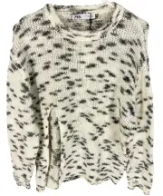 ZARA Sweater Size Small Pullover Front Slit Gray Ivory Wool Blend NEW NWT
