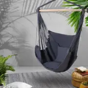 Hammock Swing Chair Rope Outdoor Garden Hanging Padded Seat With 2 Cushion Grey