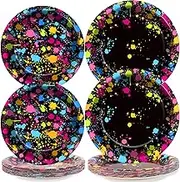 gisgfim 48 Pcs Neon Plates Party Supplies Glow Birthday Party Decorations Glow in Dark Paper Dessert Plates Disposable Neon Theme Birthday Graffiti Party Supplies Decoration Favors