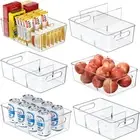 6 Pack Pantry Organizers and Storage,Clear Plastic Containers with 2 Dividers fo