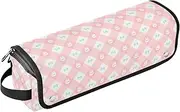 [sanluoli] 2 in 1 Hair Tools Organizer with Heat Resistant Mat Large Capacity Hair Straighteners Organizer Peach Plaid Blue Bow Tie Cute Rabbits Trave Case for Women