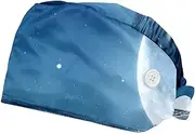 [WOSHJIUK] Working Hat 2 Pack Scrub Caps for Women,sea Night Fall Moon Piano,Tie Back Cap Adjustable Scrub Hat