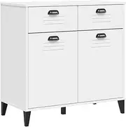 vidaXL VIKEN White Solid Wood Sideboard - Industrial Style Storage Cabinet/Cupboard with 2 Drawers, 2 Doors for Bedroom, Living Room