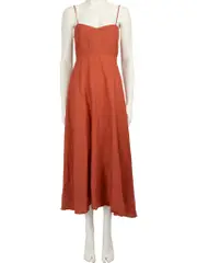 Brown Midi Length Linen Dress