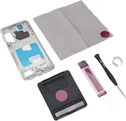 Metal Middle Frame Bezel for Galaxy S21 Plus Cracked Frame Repair Kit with Tools (Screwdriver, Tweezer, Stand) (Silver)