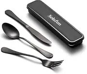 Travel Cutlery Set with Case Portable Silverware Utensils Set,4-pieces Stainless Steel Reusable Flatware Set Cutlery Set for Camping Picnic Hiking Office, Dishwasher Safe (8inch, Matte Black)