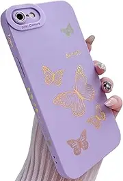 Qokey for iPhone SE 2022/SE 2020/iPhone 8/iPhone 7 Case,Side Cute Plated Love Heart Bling Butterfly with Full Camera Lens Cover Protection Soft TPU Shockproof Phone Case for Women Girls Men,Purple