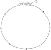 [JewelryWeb] 14k White Gold 2mm Bead Station Sparkle Cut Cable Adjustable Chain Bracelet 19 Centimeters Link-Bracelet for Women and Men