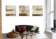 Set of 3 Golden Stretched Canvas Print A356