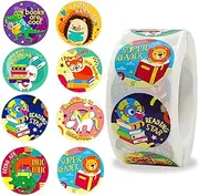 Animal Reading Stickers, Motivational Reading Stickers for Kids, 1.5inch Round 500pcs Roll Book Lover Sticker 8 Designs Labels for Kids Teacher Student School, Book, Gift