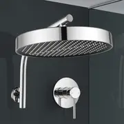 ACA Chrome 13" Round Shower Head Gooseneck Wall Arm With Mixer Taps Set