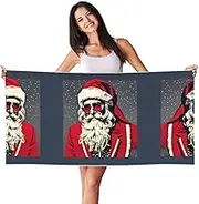 HTTUP Cute Santa Claus Print Quick Dry Beach Towel Lightweight Oversized for Adults for Travel and Pool Towels
