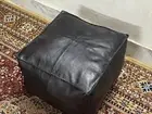 Aamazing Black Footrest Ottoman Footstool Unstuffed Pouffe Moroccan Leather