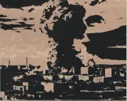Nuke Blast in City Scratchboard Art 8 x 10
