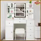 Dressing Table LED Lighted Mirror Stool Set Vanity Makeup Desk Drawer Organizer