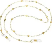 [uxcell] Eye Glasses Holders Around Neck, Gold Metal Bead Eyeglasses Strap Fashion Stylish Beaded Lanyard Glasses Chain for Women Sunglasses Old Lady Glass, 1 Pcs
