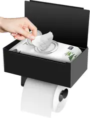 Toilet Paper Holder With Flushable Wipes Dispenser Stainless Steel Wall Mounted Roll Paper Holder Hidden Wipe Tissue Storage With Phone Shelf For Bath