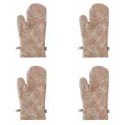 4x Belle Myrtle Chambray Oven Glove 32x18cm Kitchen Cooking Mitt Pot Holder Clay