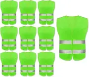 Hitopin 10PCS Safety Vests, Reflective High Visibility Vests, Hi Vis Safety Vests, High Vis Jacket with 2 Reflective Strips, for Traffic Work, Running, Surveyor and Security Guard (Universal Size),