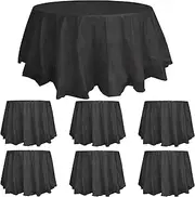 6 Pack Premium Black Plastic Round Tablecloth 84 inch Disposable Circle Table Covers PEVA Water Resistant Table Cloths Table Cover up to 6 ft for Party Parties Birthdays Fine Dining Wedding Outdoor