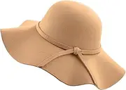 [Punctualgood] Vintage Foldable Wide Brim Floppy Hat for Women, Warm Wool Felt Bowler Fedora Hat Floppy Beach Foldable Cap Adult 57cm Camel, Camel, One Size