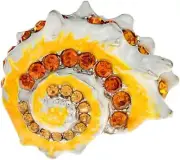 Women Conch Shell Metal Brooch Rhinestone Inlaid Yellow White