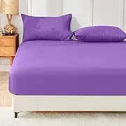 Kingle Single Fitted Sheet Set - 2-Piece Ultra-Soft 1800TC Premium Double Brushed Microfiber, Extra Deep 40cm Fitted Sheet & 1 Pillowcase (48x74cm), Purple, Kingle Single Size