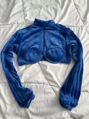 Adidas X Jeremy Scott Velour Cropped Track Top Womens size M Blue H50965 WW