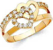 [JewelryWeb] 14k Yellow Gold CZ Simulated Diamond Fancy Love Heart Ring Size 7 Statement-Ring for Women