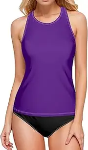 [Joisal] Tankini Tops, Fulvous Modest Swim Tops for Women, Halter Top Tankini Swimsuits for Women, Small