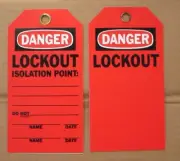 DANGER LOCKOUT Isolation Point Tags 5 3/4" X 3", Two-Sided. 25 Qty. w/ Tie-Wraps