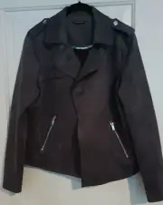 Tahari carbon Feau Leather, Suede Feel Bomber/Blazer Jacket NWT Wems Size Medium