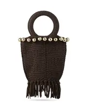 Sandro Small Beaded Fringed Crochet Tote