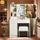 White Makeup Vanity Desk Dressing Table With LED Mirror + 5 Drawers + Stool