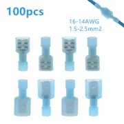 100Pcs 16-14AWG Fully Insulated Connector Blue Male/Female Spade Crimp Terminal