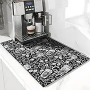 Eitqtbea Funny Coffee Print Coffee Mat 12""x19"", Absorbent Anti-Slip Coffee Bar Mat for Countertops Fit Under Coffee Maker Coffee Machine, Dish Drying Mat for Kitchen Counter