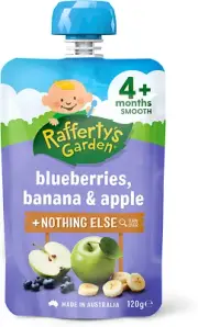 Blueberries, Banana and Apple Smooth Baby Food for 4+ Month Babies, 120G (Case o