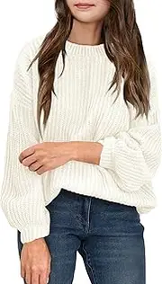 [EliteLand] Girls Long Sleeve Pullover Sweaters, Kids Ribbed Knit Crew Neck Jumper Tops, Solid Drop Shoulder Cute Casual Shirts