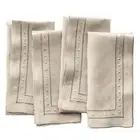 Linen Napkins Set of 4-100% Pure Linen Natural Embroidered Dinner Napkins 18