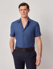Hawes & Curtis Marine Pure Linen Slim Short Sleeve Shirt | One Piece Collar Size: Small