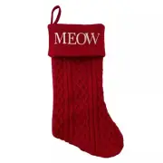 Holiday Time Red Knit Meow for Cat Stocking 17" New