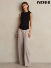 Reiss Grey Elsie Satin Wide Leg Elastic Waist Trousers (F91377) | $310
