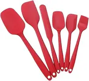 6 Pcs Silicone Baking Spatula and BBQ Brush Set-Kitchen Tools for Cake Baking and Pastry Making(Red)