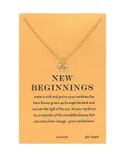 Necklace New Beginning Lotus Pendant Gold Necklace Come with Message Card 16+2"