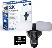 Lorex 2K Wi-Fi Floodlight Camera with Adjustable LEDs, Smart Motion Detection, 2-Way Talk, Color Night Vision, Black